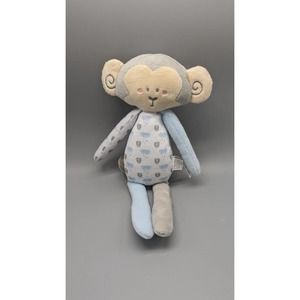 Saro Baby Plush 12" Blue Gray Monkey Rattle - Crinkle Ears Longlegs Toy Lovey